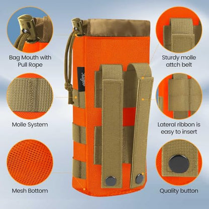 Molle Water Bottle Holder, Upgraded 1000D Nylon Tactical Molle Water Bottle Pouch, Sports Water Bottle Bag Bottom Mesh Lining Hydration Carrier for Camping, Climbing, Hiking and Travelling - color: Tan-Camo