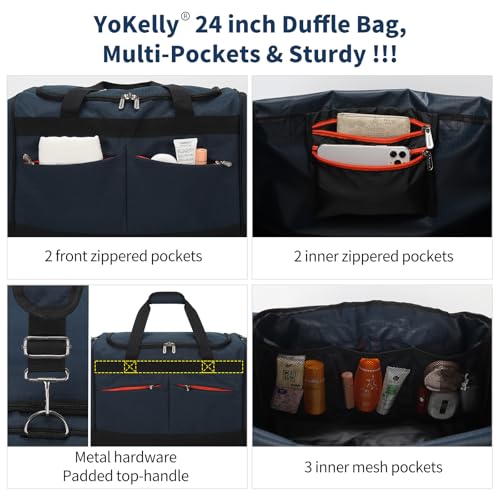 24 inch Large Gym Bag for Men - 65L Hard Bottom Duffle Bag with Shoes Compartment for Sport/Travel - Navy Blue - color: Navy Blue
