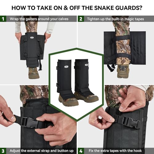 Snake Gaiters Chaps, Durable Lower Legs Anti-Snake Bite Guards - color: Black