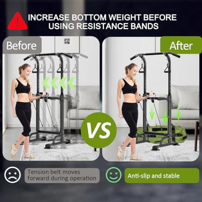 Power Tower Pull Up Bar Station, Adjustable Height Dip Stand | Adjustable Height, Pull-Ups & Dips, Space-Saving Design, Heavy-Duty Steel, Fits Users Under 6 FT - color: Black
