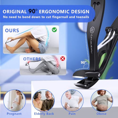 Toenail Clippers for Thick Nails for Seniors| INXEN 3-Pack Ergonomic Heavy Duty Angled Head Nail Clippers with Catcher | Premium Steel Wide Opening Fingernail Clippers Nail Cutter for Men & Women - style: Black Angled Head Nail Clipper Set