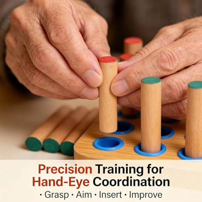 Wooden Pegboard for Stroke Rehabilitation and Hand Therapy, 20 Pegs, 7.1 x 5.5 Inches, Finger Dexterity Exercise Tool for Seniors and Patients