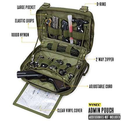 WYNEX Tactical Molle Admin Pouch, Double Layer Large EDC Tool Pouch Bag | Laser-Cut Design, Medical EMT IFAK with Map Pocket, Tool Organizer Molle Accessories, Flag Patch Included, 9.5"x7.5"x3.2" - color: Army Green