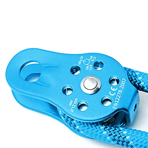 Airshi Climbing Pulley, Rustproof Heavy Duty Aluminium Alloy 12mm Small Hole Pulley for Rope Climbing (Blue Color)