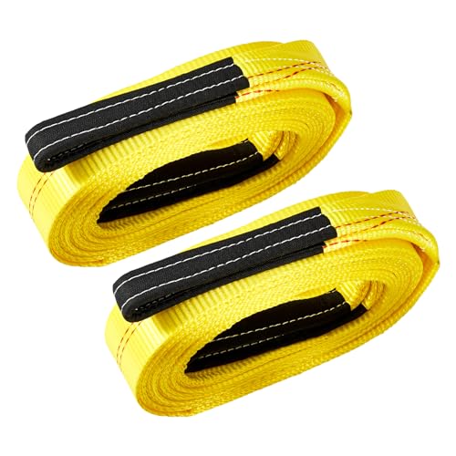 Pindex 2 Pack 2" x 20' Web Lifting Sling 11000 Lbs Breaking Force 3500 Lbs Pulling Forces Lift Sling Straps for Rocks Trees Mowers Tool Boxes in Trailers Tractors Trucks, Yellow - size: 2 inch x 20 feet