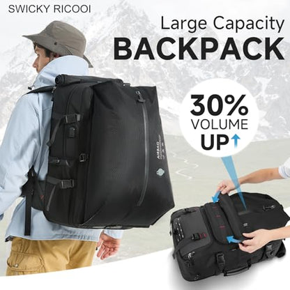 SWICKY Carry On Travel Backpack for Men, Flight Approved 50L Convertible Backpack Duffel Bag with Shoe Compartment & Wet Pocket, Expandable 17.3 Inch Laptop Backpack for Weekender Travel Gym Camping - color: Black 02(50l)