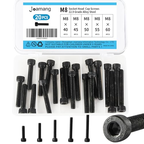M8 x 40mm 45mm 50mm 55mm 60mm Hex Socket Head Cap Screws Bolts, 12.9 Grade Alloy Steel, Black Oxide Finish, Metric Allen Drive, Fully Threaded, Assortment Kit 20Pcs - size: Socket M8x40-60 mm