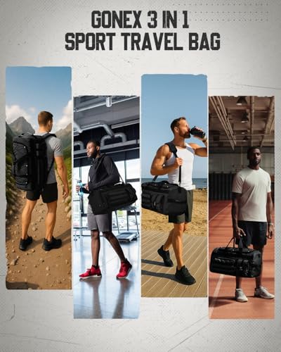 Gonex 45L Tactical Duffel Bag, 3-in-1 Gym & Travel Bag | Shoe compartment, Tactical gear loops, Water-repellent lining, 5 zip pockets, Weekend travel - color: Black, size: 45L
