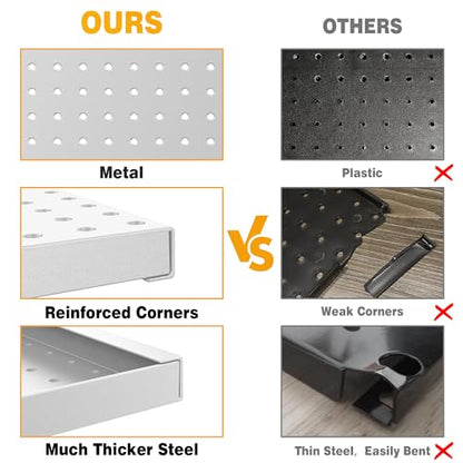 Pegboard Smith Metal Pegboard Panels 12" x 24", 3 Pack Grey Wall Mounted Tool Organizer Boards, Heavy Duty Tool Storage Peg Board for Garage, Workbench, Office, Fits 1/4" Peg Hooks - style: 3 Pack Grey Panels