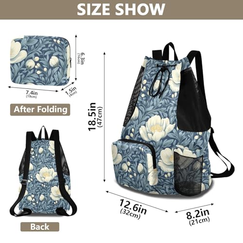 Drawstring Backpack Climbing Gym Bag With Inside Pockets String Back Bag Waterproof Vintage Flowers Pattern