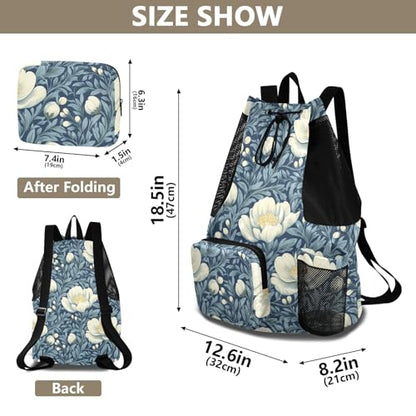 Drawstring Backpack Climbing Gym Bag With Inside Pockets String Back Bag Waterproof Vintage Flowers Pattern