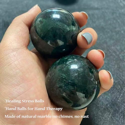 Baoding Balls 2Pcs, 2 inch Natural Marble Baoding Chinese Meditation Balls, with Carry Case for Hands Stress Relief, Dark Green - color: Dark Green, size: Large-2"