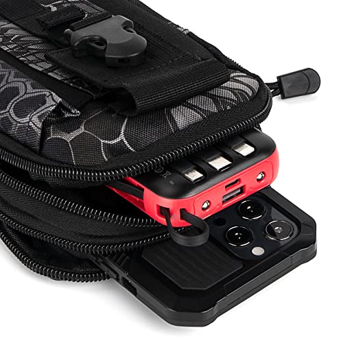 Tactical Molle Pouch Compact Utility Waist Bag Phone Holster Holder for 4.7"-6.9" iPhone 15 Pro Max/15 Pro/14 Plus/14 Pro Max/14/13 Pro Max/13 Pro/12 Pro Max/11 Pro Max - color: Black Serpentine