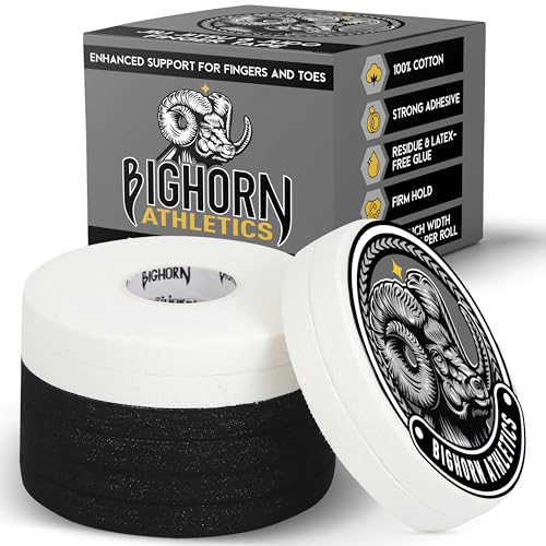 Bighorn Athletics Finger Tape, 0.3-Inch x 45-Feet, 8 Rolls, Black/White | Athletic Sports Tape for Jiu Jitsu, Climbing, Volleyball, Golf. Hands & Toes Support. Residue-Free, Zinc Oxide Adhesive. - color: Black & White, size: 0.3-Inch