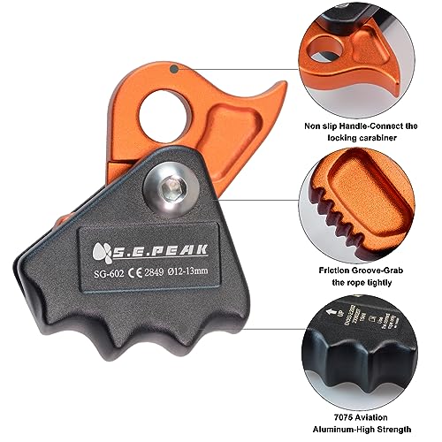 Detachable Climbing Ascender 15kN Rope Grab Ascender, Flip Line Adjuster, Fall Protection Belay Device for Rock Climbing,Tree Arborist/Fit for 11~13 MM Rope - color: Black-undetachable