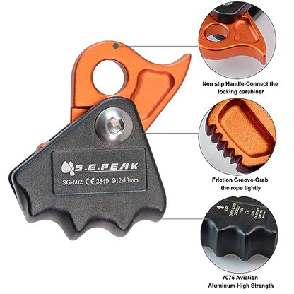 Detachable Climbing Ascender 15kN Rope Grab Ascender, Flip Line Adjuster, Fall Protection Belay Device for Rock Climbing,Tree Arborist/Fit for 11~13 MM Rope - color: Black-undetachable