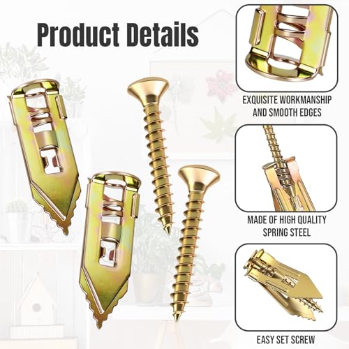 90PCS Self Drilling Drywall Anchors with Screws Kit, Zinc Plated Steel Wall Anchors and Self Tapping Screws Heavy Duty, No Drill Or Holes in Wall