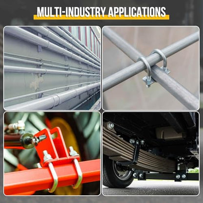 DTGN M10x65x110mm U Bolts Round Kit - 4Set - Carbon Steel U-Bolt Kit with Nuts, Washers, Frame Plate - Good for Pipe, Trailer, Automotive, Leaf Spring Fastener - size: M10x65x110mm