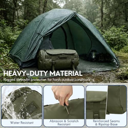 Haimont Heavy Duty Convertible Travel Duffel Backpack, Army Green, 45L | Shoe Compartment, Water-Resistant Tarpaulin, Wide U-Shaped Opening - color: Green, size: 45L