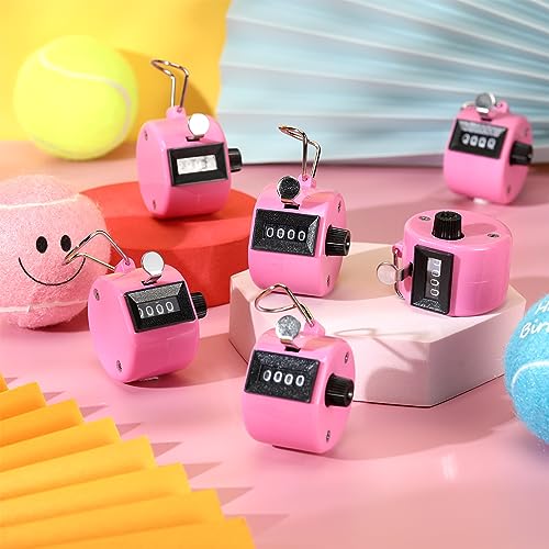 TOODOO 6 Pack Hand Tally Counter 4 Digit Mechanical Palm Clicker Plastic Hand Held Counter Clicker with Metal Finger Ring for School Golf Sports Events Office Stadium - color: Pink