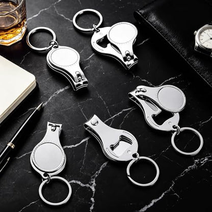 TXIN 5 Pieces 3-in-1 Nail Clipper with Bottle Opener and Keychain, Stainless Steel Nail Cutter Trimmer, Portable Fingernail Manicure Outdoor Travel EDC Multitool for Men Women