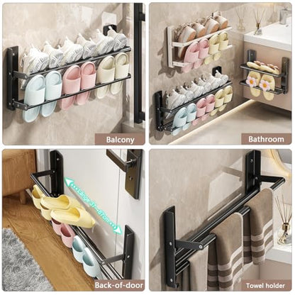 Wall Mounted Shoe Rack, 2-Tier Hanging Shoe Organizer Space-Saving Shoe Rack for Door, Wall Hanging Shoe Rack, Foldable Shoe Shelf for Wall, Metal Shoe Storage Organizer, Black - size: Fixed length 13.8"