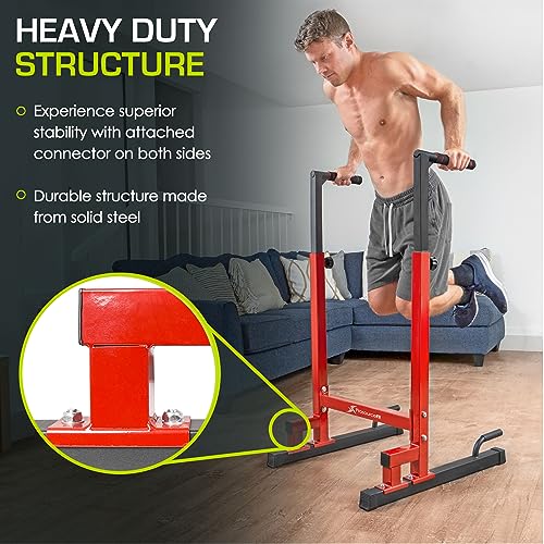ProsourceFit Dip Stand Station, Heavy Duty Ultimate Body Press Bar with Safety Connector for Tricep Dips - color: Red, style: Pro