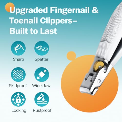 Heavy Duty Nail Clippers for Thick Toenails & Fingernails - Razor-Sharp Stainless Steel Blades with Wide Jaw, Anti-Slip Grip, Safety Lock & Splash Guard (Seniors/Men/Women/Kids) - color: White