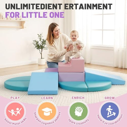 TODIBY 9-Piece Climbing Toys for Toddlers: Soft PU Leather Foam Blocks - Baby Climb and Crawl Activity Blocks - Kids Play Gym Equipment Indoor for Development(Macaroon) - style: Macaroon
