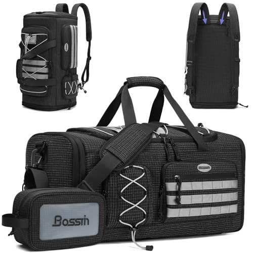 Bosstin Gym Bag for Men & Women,45L Travel Duffle Sports Duffel Bag Gym Weekender Overnight Backpack with Shoe Compartment (BLACK CHECKERED) - color: BLACK CHECKERED