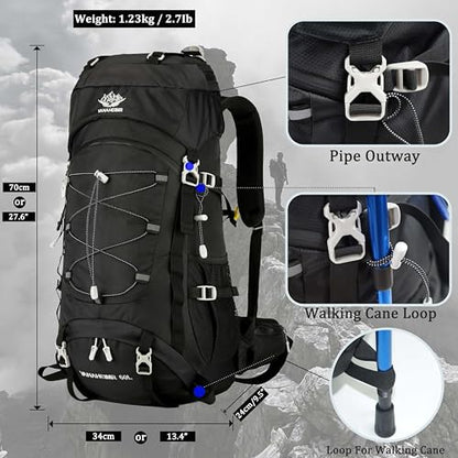 60L Travel Hiking Camping Backpack with Rain Cover, Backpack Water Resistant,Climbing Backpack for Men Women - color: Black