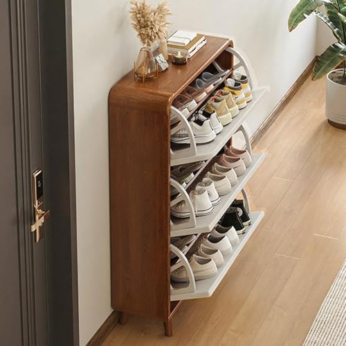 Narrow Shoe Cabinet, Wood Shoe Cabinet Storage for Entryway, Slim Hallway Hidden Shoe Rack Cabinet with Anti-tip for Bedroom, Living Room, Foyer(Wood Color+White,Small) Wood Color+White X-Large - color: Wood Color+white, size: X-Large