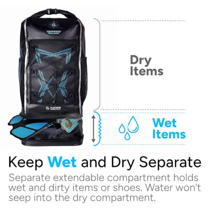 Platinum Sun Dry Bag Backpack Waterproof 40L Heavy Duty Roll-Top beach bag with Compartment for Dirty Stuff for Travel, Hiking, Boating
