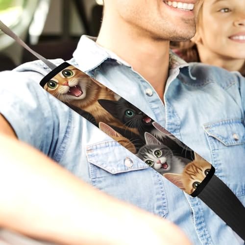 2PCS Cute Cats Cat Seat Belt Cover Breathable Automotive Seat Belt Protector for Adult Use, Most Cars, Pressure Relief - color: Pattern 977