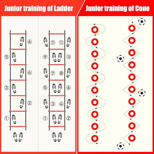 BORNEW 2 Pack Agility Ladder, Soccer Speed Training Equipment Set with Total 26 ft Agility Ladder, 12 Cones, 4 Adjustable Hurdles, Jump Rope, for Soccer, Basketball, Football, Kids, Youth, Adults - color: 4.Red