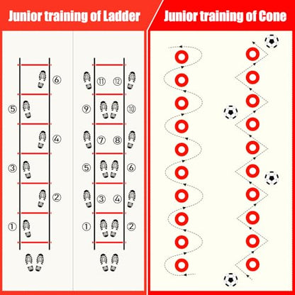 BORNEW 2 Pack Agility Ladder, Soccer Speed Training Equipment Set with Total 26 ft Agility Ladder, 12 Cones, 4 Adjustable Hurdles, Jump Rope, for Soccer, Basketball, Football, Kids, Youth, Adults - color: 4.Red