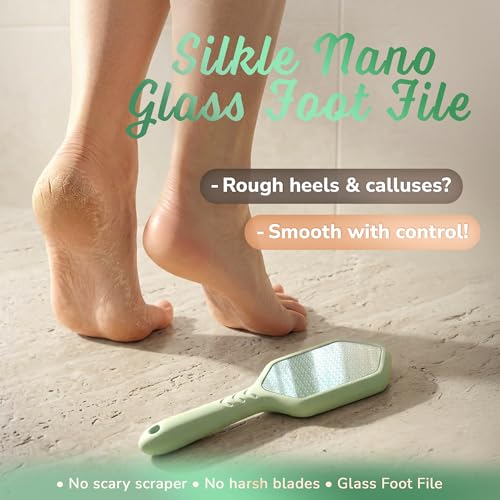 SILKLE Nano Glass Foot File - Foot Callus Remover for Feet & Foot Scrubber | Silicone Grip for Non-Slip Control - Foot Scrubber for Dead Skin, Heel Scraper for Cracked Heels & Foot Exfoliator - Green - style: Green