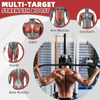 Fitvids Cable Attachment Set 800LB LoadCapacity Tricep Rope, Row Handle, StraightBar, V Bar Commercial Grade Cable MachineAccessories for Home Gym Workouts - size: 1-Piece LAT Bar - Black