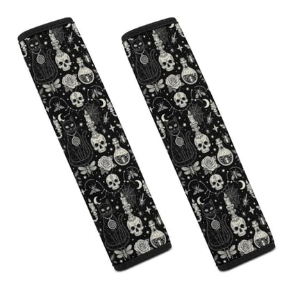 1 Pair Universal Soft and Comfortable Seat Belt Shoulder Pad for Kids, Stroller Pushchair High Chair, Black Cat Skull Goth Shoulder Protector, Anti-Slip Pad - color: Pattern 162