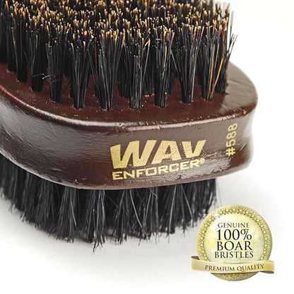 Firstline Wav Enforcer Double-Sided Military Boar Bristle Brush, Brown | 100% pure boar bristles, Double sided with firm and soft bristles - size: 1 Count (Pack of 1)