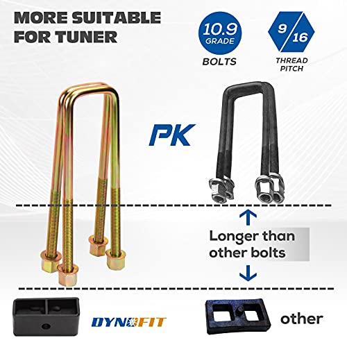 dynofit 3 Inch Rear Lift Blocks for Silverado 1500 Sierra 1500 2WD 4WD(2007-2024), Leveling Block Kit Compatible with Chevy GMC Pickup, Square Leaf Spring Axle Ubolt Kit - size: 3inch rear