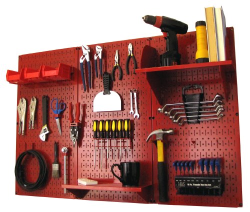 Wall Control Pegboard Organizer 4 ft. Metal Pegboard Standard Tool Storage Kit with Red Toolboard and Red Accessories