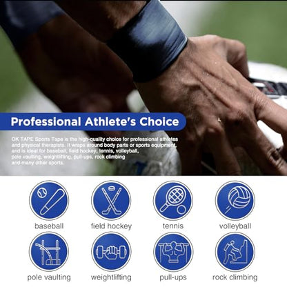 OK TAPE 4 Rolls Athletic Tape, Sports Tape, Very Strong Easy Tear Wrist Ankle Tape, No Sticky Residue | Athletes, Medical, Athletic Trainers- 1.5inch x 15yards (Blue) - color: Blue-4 Rolls, size: 15 yards