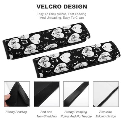 Soft Padded Car Seat Belt Pad for Elderly Support, Stroller Pushchair High Chair, 2 Pack Love Music Notes Black Shoulder Harness Cover Anti-Slip Pad - color: Pattern 1175