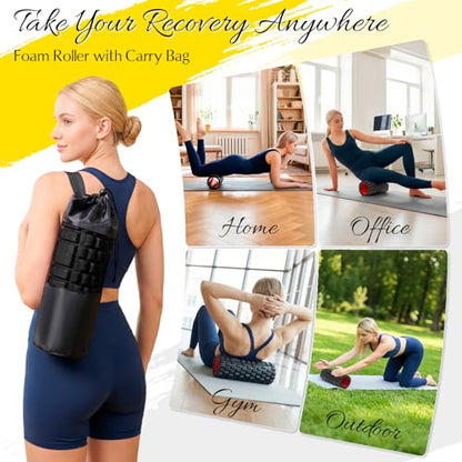 Foam Roller 13" High-Density Deep Tissue for Muscle Recovery | Patented Muscle Roller for Muscle Massage and Myofascial Trigger Point Release Back Roller for Fitness, Yoga, Pilates, Black - color: Black