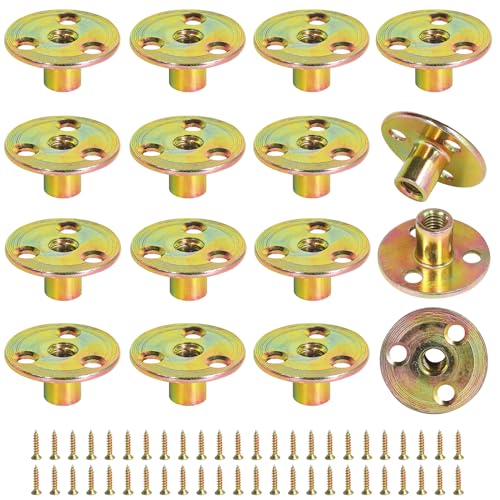 FoDau770 M8 Brad Hole T-Nut with Screws, Zinc Plated Carbon Steel 3-Hole T-Nuts, Insert Female Thread Mounting Fastener for Wood Furniture and DIY Project - 16 Set (64 Pieces) - size: M8