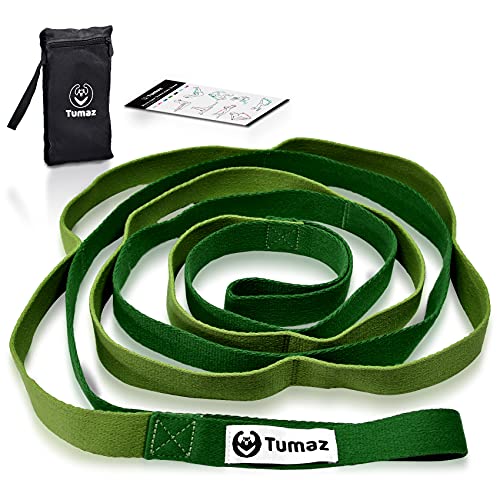 Tumaz Stretching Strap, 10-Loop Non-Elastic Yoga Strap | Designed for stretching, yoga, Pilates and rehab with 10 loops, durable webbing and a longer 79-inch design - color: Army Classic, size: Value-Upgrade