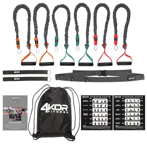 4KOR Cross Anchor Shoulder Performance Training System. Resistance Cords with Handles and Dynamic Workout Guide. Exercise Bands with Nylon Sleeves, Rubber Grips, and Carry Bag for Rehab and Strength - color: Gray (3 Levels)