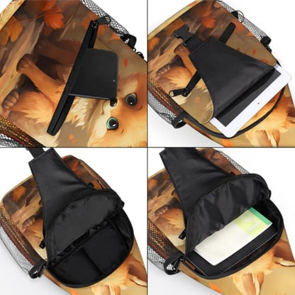 Fall Fox Maples Sling Bags for Women Men, Waterproof Crossbody Sling Backpack Travel Outdoor Sports Chest Bag - color: Red