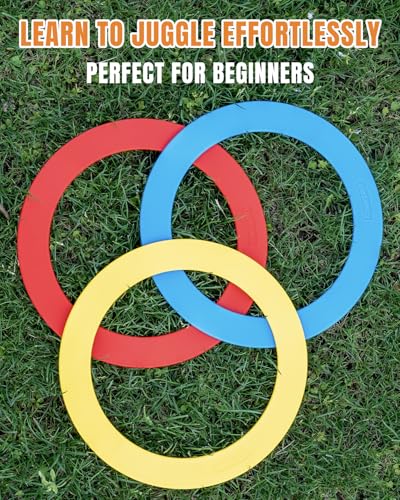Juggling Rings Set of 3，Learn to Juggle with Juggling Rings for Beginners & Professionals，9.5" Diametert (Blue/Red/Yellow)
